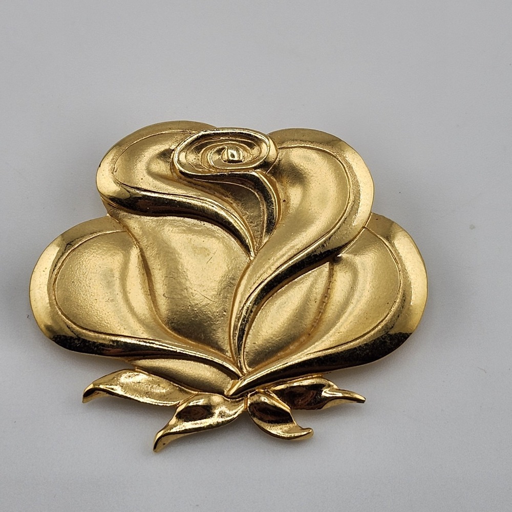 Vintage Matte And Polished Gold Tone Rose Brooch